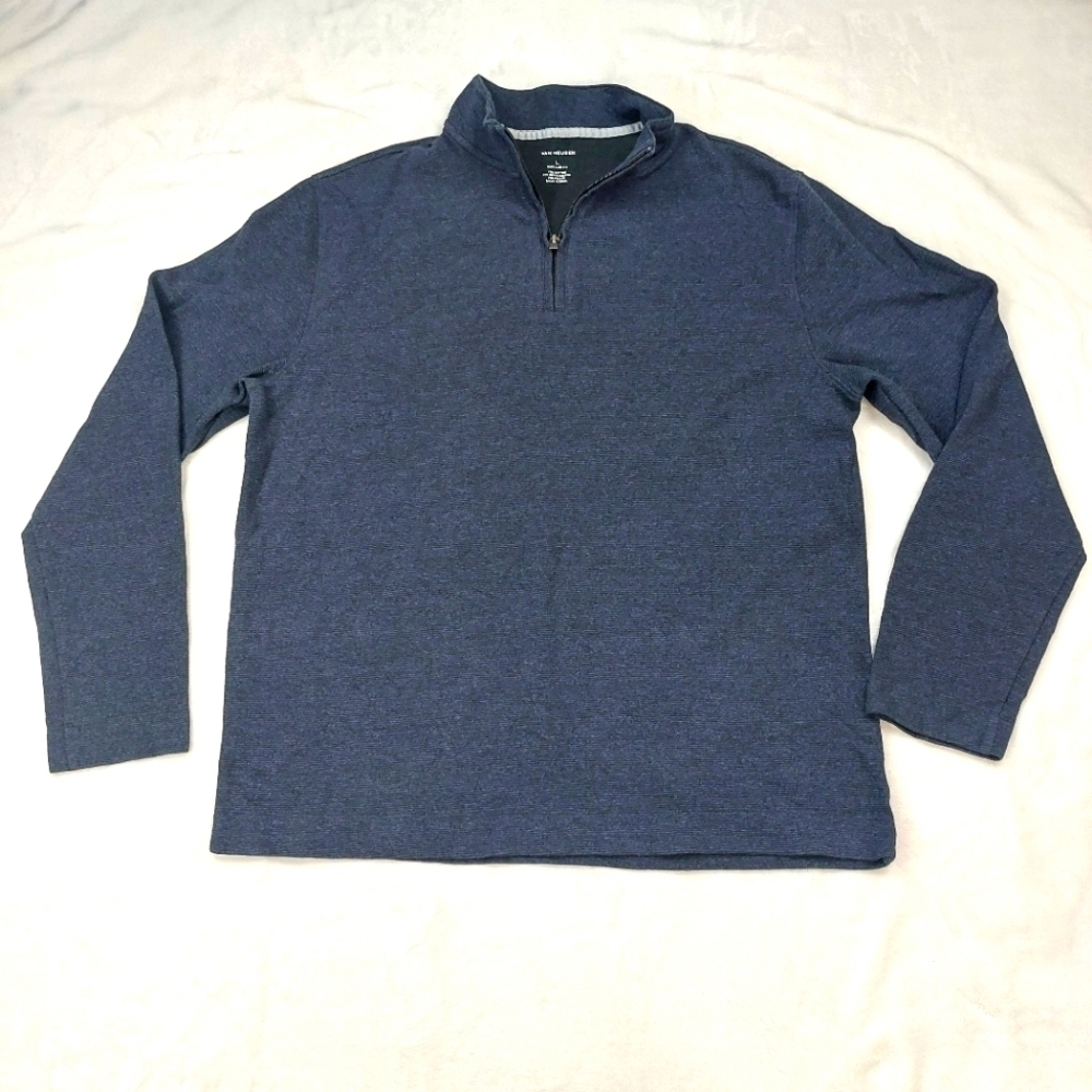 VAN HEUSEN MEN'S BLUE REGULAR FIT COTTON BLEND LONG SLEEVE QUARTER ZIP SIZE L